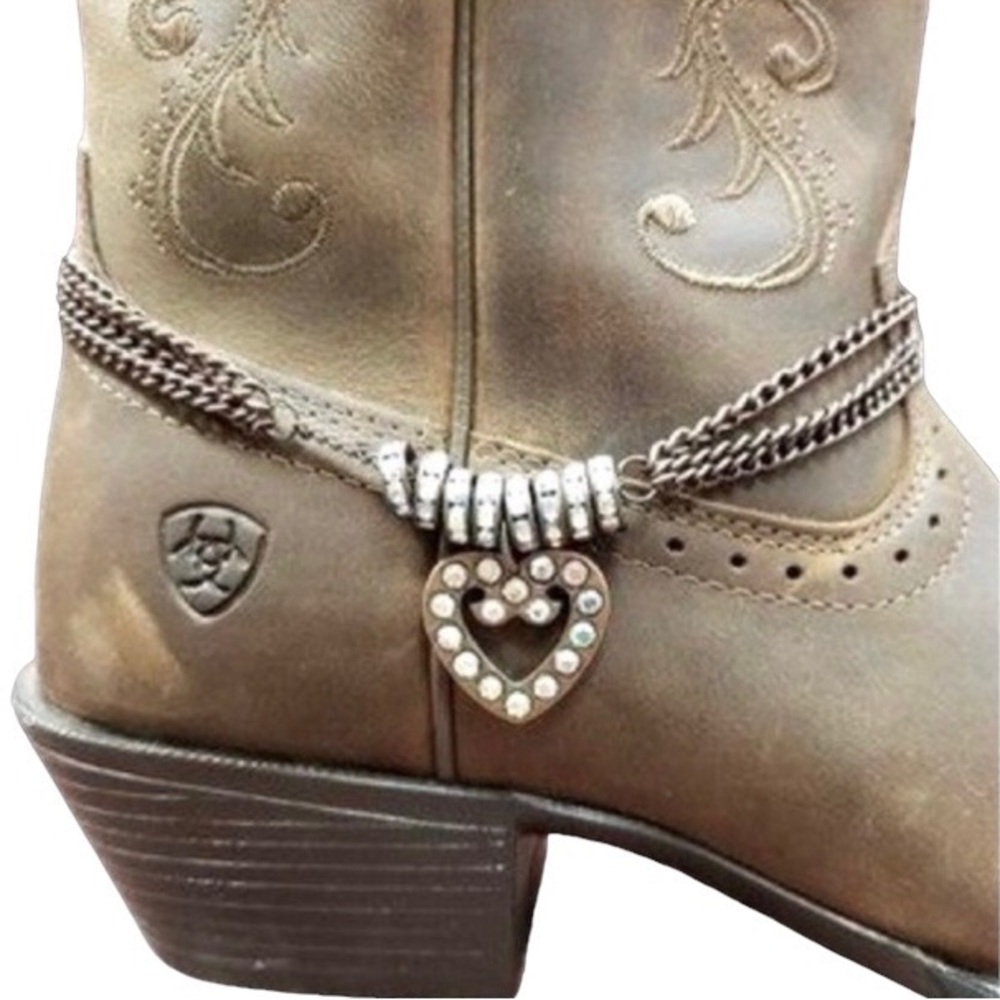 Western Boot Jewelry Silver Tone Heart Rhinestone Costume Country Fashion